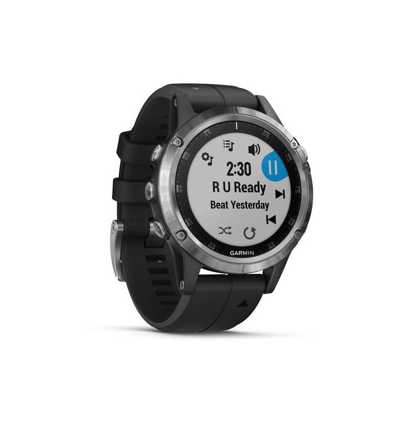 Часы Garmin Fenix 5 Plus серебристые с черным ремешком
